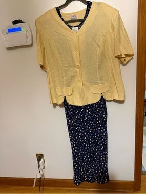 R&K Sleeveless Navy Blue Floral Maxi Dress with Jacket Sz 20